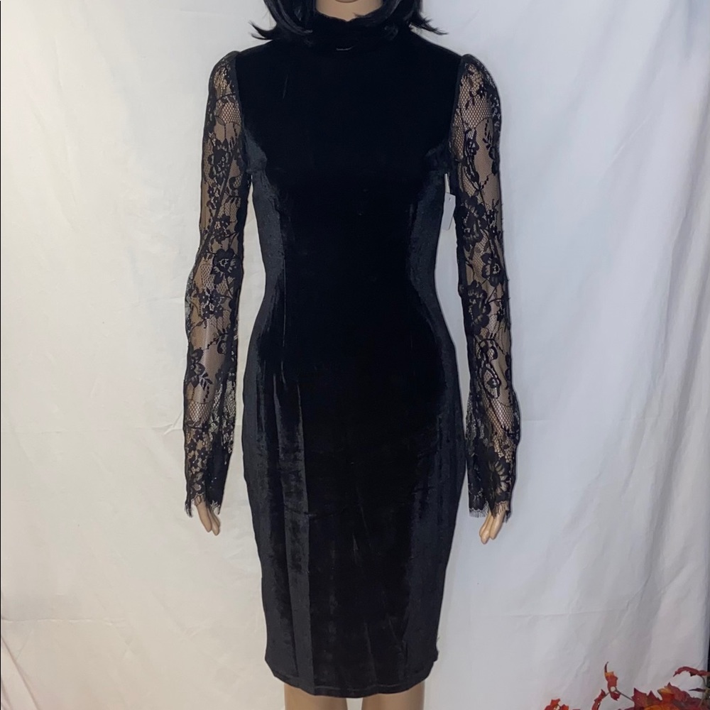 Black velour dress with lace